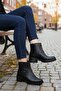 42831 Black Genuine Leather Fur Lined Non-Slip Sole Women's Boots - 2