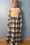 Girl's Cream Brown Blue Checkered Cotton Muslin Prayer Dress