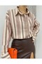 Embossed Striped Single-Pocket Oversized Shirt - Brown - 6