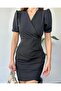 Double Breasted Neckline Shoulder Gathered Layered Dress - 4