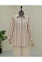 Embossed Striped Single-Pocket Oversized Shirt - Brown - 3