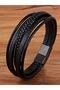 Men's Bracelet Real Genuine Leather Black 5-Piece Modern Design - 3