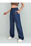 Women's High Waist Elastic Baggy Trousers Navy Blue - 2