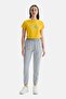 Jezebel Gray Elastic Cuffed Embroidered 100% Cotton Standard Fit Women's Sweatpants