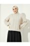 Knitted Patterned High Neck Sweater - Ecru - 2