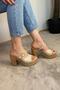 Women's Beige Cork Heeled Sandals Slippers - 4