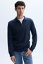 Men's Brick Color Zippered Polo Collar Knit Sweater