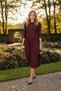 Knitted Wool Viscose Balloon Sleeve Dress with Gathered Waist, Burgundy - 2