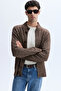 Men's Brown Melange Stand Collar Cardigan