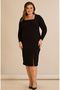 Women's Plus Size Square Neck Front Slit Long Sleeve Stretchy Midi Length Crepe Woven Dress - 6