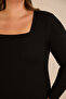 Women's Plus Size Square Neck Front Slit Long Sleeve Stretchy Midi Length Crepe Woven Dress - 2