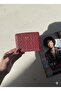 Burgundy Embossed Knitted Patterned Medium Size Zippered Card Holder Wallet - 3