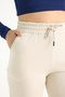 Women's Beige High Waist Thick Winter 3 Thread Fleece Lined Stitched Wide Leg Sweatpants - 4