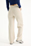 Women's Beige High Waist Thick Winter 3 Thread Fleece Lined Stitched Wide Leg Sweatpants - 8