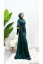Bell Sleeve Tailed Satin Modest Evening Gown - 2