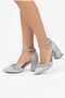 Silver Low Thick Heeled Stone Evening Dress Shoes - 2