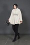 Women's Cream Nude Gold Brooch Buttoned Belted Mock Neck Gray Cashmere Hijab Tunic Long Poncho - 7