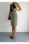 Women's Elastic Waist Front Slit Pencil Lycra Fabric Midi Length Skirt - 3