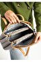 Women's Gray Tan Embossed Printed Just & Polo Patterned Zipper Closure Shoulder and Hand Bag - 2