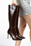 Pointed Toe Black Patent Leather Side Zipper Stylish Everyday Long Boots - 2