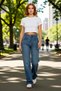 Women's Fashion High Waist Wide Leg Jean Pants Cotton Casual Combinations Seasonal Use - 3