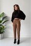 Women's Faux Leather Jogger Pants Stretch Fabric Stretchy Fabric Inside Soft Cotton Sh Fleece-Lined Tan Color