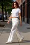Women's Fashion Wide Leg Brode Patterned High Waist Trousers Summer Casual Use