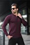 Burgundy Polo Neck Zippered Knitted Sweater 7242 - 3