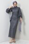 Pearl Hijab Evening Dress Dark Gray - 5
