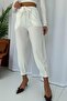 Women's Crepe Trousers with Cuff Pockets - White