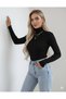 High Neck Fit Long Sleeve Bodysuit Women's Sweater Black - Stretchy Camisole Fabric Slim Fit Stylish Casual Top - 6