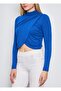 Flounce Women's Blouse – Long Sleeves, Shoulder and Hem Detailing-Sax - 3