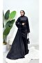 Bell Sleeve Tailed Satin Modest Evening Gown - 2