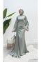 Bell Sleeve Tailed Satin Modest Evening Gown