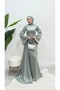 Bell Sleeve Tailed Satin Modest Evening Gown - 6