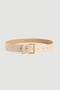 Square Buckle Faux Suede Belt - Beige