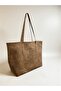 Basic Double-Sided Split Suede Oversized Shoulder Bag - Camel - 2