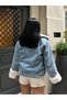 Sagi̇ Women's Cuff & Collar Fur Detailed Metal Button Cross Zipper Inside Fully Fur-Lined Denim Coat - 4