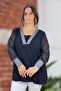 Silvery Sleeves on the Neck and Sleeves Chiffon Mini Slit V-Neck Plus Size Blouse - 4