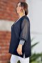 Silvery Sleeves on the Neck and Sleeves Chiffon Mini Slit V-Neck Plus Size Blouse - 5