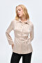 Shiny Textured Striped Waist-Tied Shirt Beige - 4