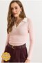 Women's Powder White Color Block Polo Neck Cotton Stretchy Blouse Blz-19003104