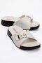 Women's Slippers with Single Buckle Belt Beige