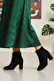 Women's Plain Black Suede 7cm Heeled Stylish Boots Botie Nk10218