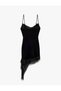 Degaje Collar Velvet Flounced Asymmetrical Cutout Strap Dress - 7
