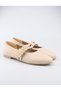 Beige Cream Color Studded Double Buckle Women's Ballerinas |   Daily Comfortable Flat Sole Mary Jane Shoes Fashion - 6