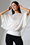 Bogota Women's Openwork Jacquard Relaxed Fit Paneled Batwing Sleeve Blouse & Jersey Blouse - Ecru