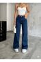 Adelina Stretch Fabric 90's Women's Dark Blue Super High Waist Wide Leg Denim Jeans Palazzo Pants - 3