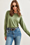 Women's Green Crew Neck Bat Flowy Viscose Blouse Blz- 19002588 - 6