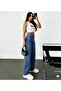 Eva Medium Blue Stretch Fabric Super High Waist Loose Jean Trousers. (Super High.) Wide Leg .